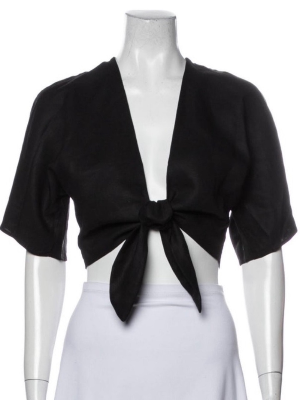 NWT Reformation X Camille Rowe Pearl Linen Black Tie Blouse Medium